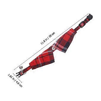 Adjustable Cat Collar 2Pcs with Bell Plaid Pattern Safe Pet Collar
