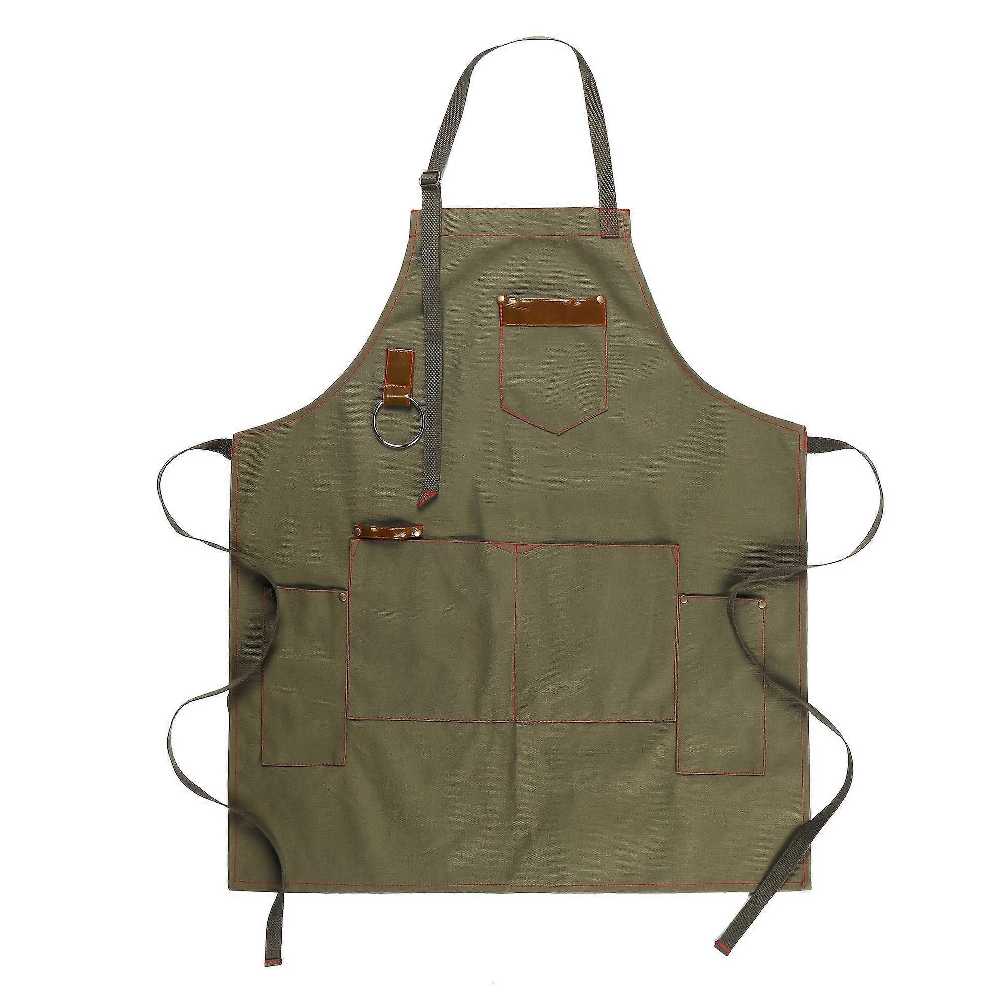 Canvas Chef Apron with Multiple Pockets, Thickened Adjustable Work Apron for Kitchen Cooking BBQ