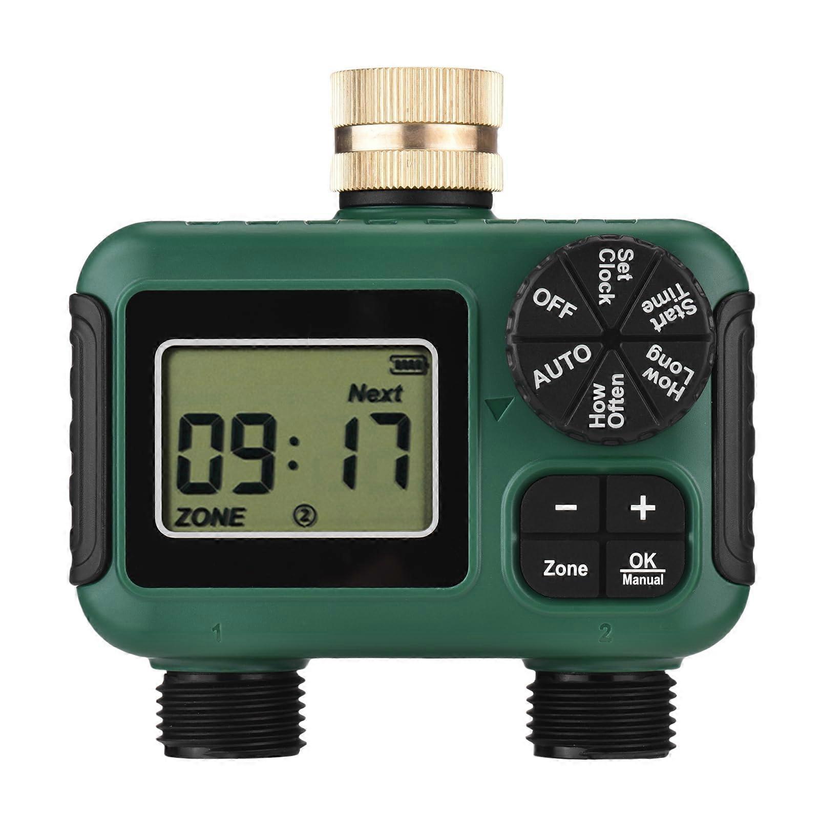 2 Zone Sprinkler Timer with Smart Rain Delay, Automatic Garden Water Hose Controller for Lawn and Yard