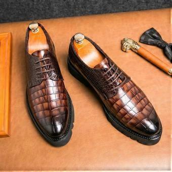 Nowe, eleganckie buty męskie wzór krokodyla, model 2025, z grubą podeszwą, podwyższające wzrost, wykonane z wygodnej skóry, z gumową podeszwą, idealne na co dzień.