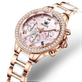 OLEVS  9999   Fashion  Stainless Steel Multifunctional Chronograph Ceramics Elegant Lady Quartz Watch for Woman