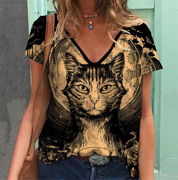 2022 Summer New Women's Pet Collection Top Print V-neck Short Sleeve T-shirt Top