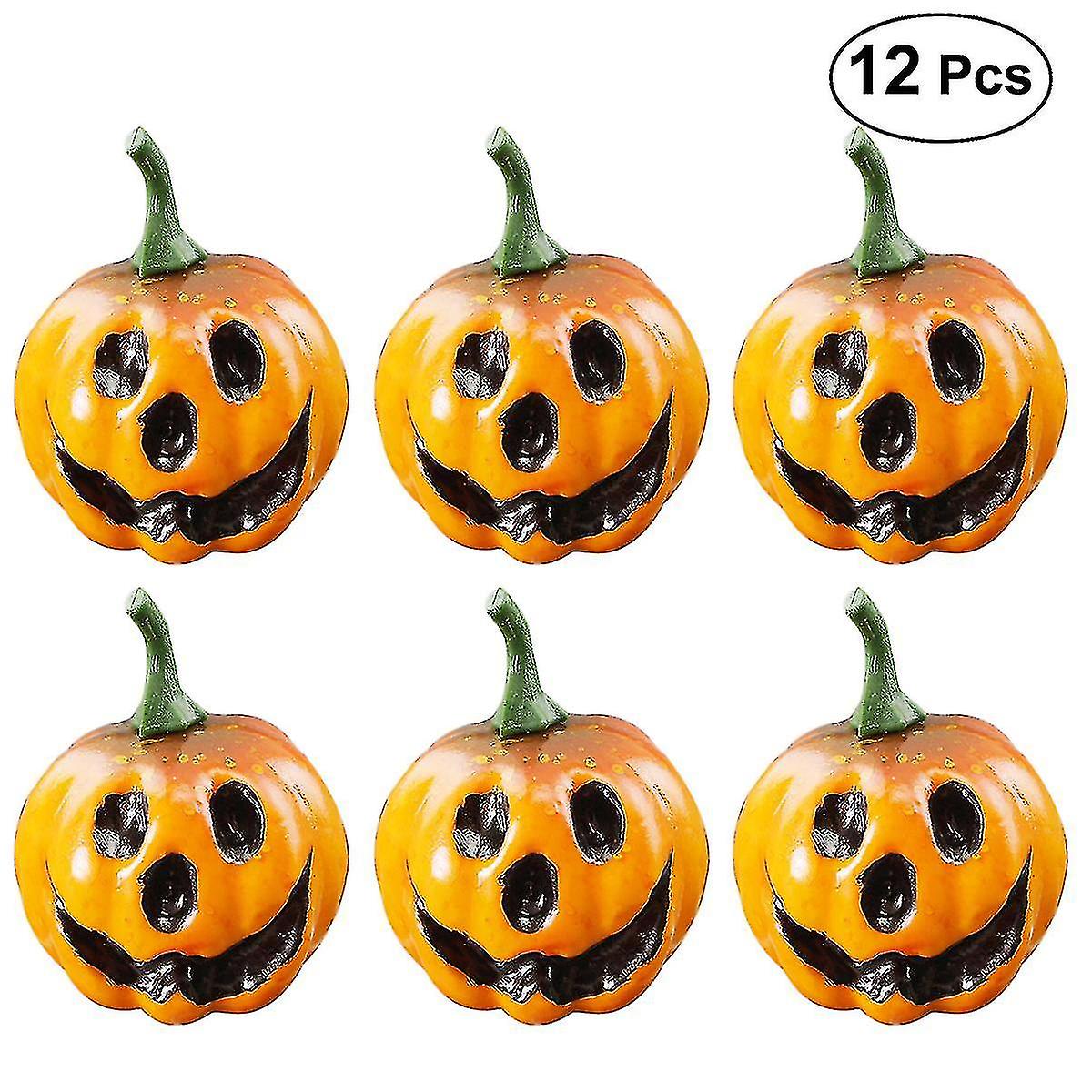 12pcs Simulation Lifelike Artificial Small Pumpkins Carved Scary Face