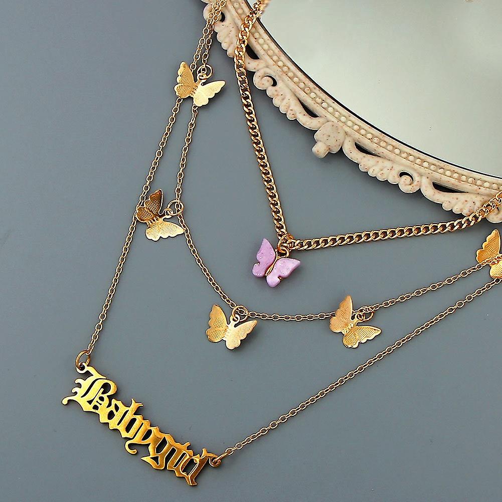 Butterfly Alphabet Multilayer Necklace Clavicle Chain