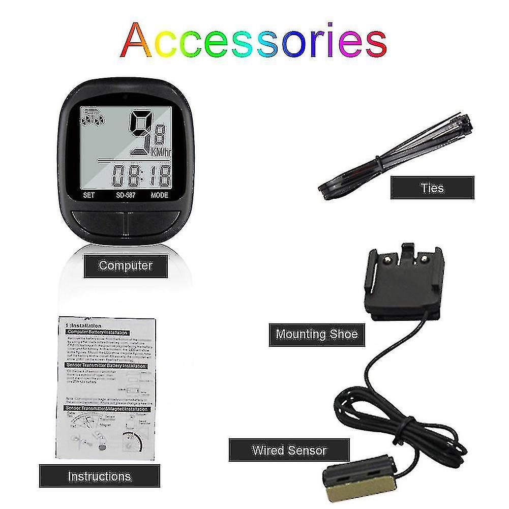 Black Waterproof Bicycle LCD Computer Speedometer Cycling Wired Odometer Stopwatch