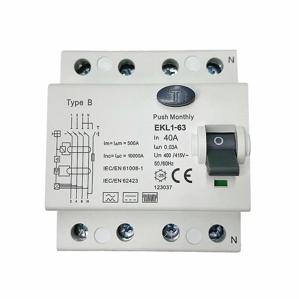 Type B Rccb Residual Current Circuit Breaker 10ka 4 Pole 40a 30ma Rcd Elcb Ekl1-63 Type B Rcd Leakage