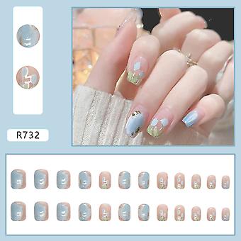 Blue Oil Painting Tulip Fake Nails Resin Material Gentle To Nails & Skin Nails For Stage Performance Wear