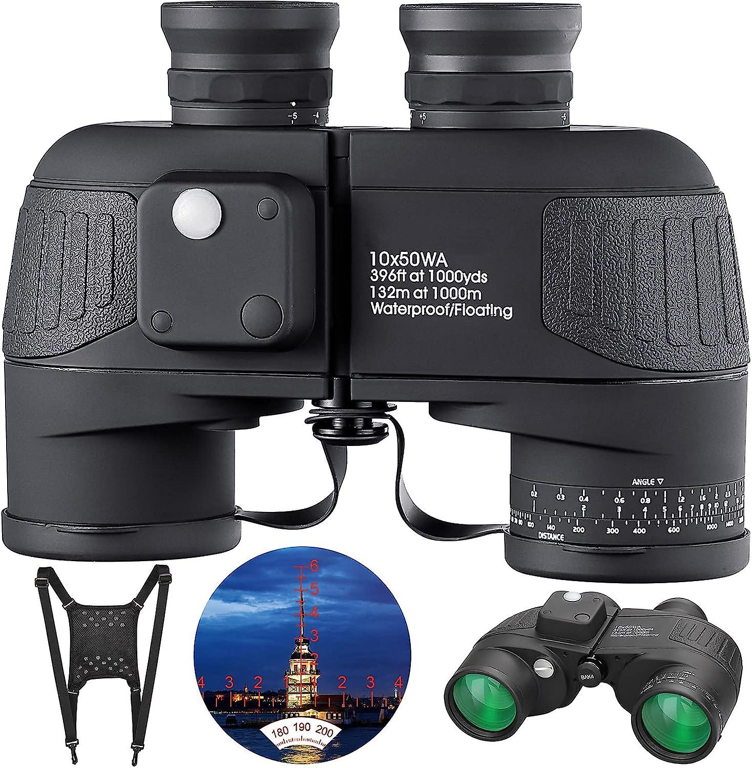 Telemetre ile 10X50hd Deniz Askeri Dürbün IPX7 Su Geçirmez Bak4 Prizma Fmc Lens Pusula ve Omuz Askısı Askısı ile