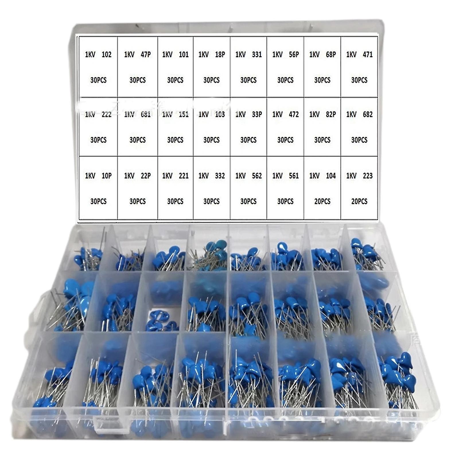 700pcs 1kv 1000v 10pf-821pf 24 Values Assorted Kit Ceramic Capacitors Package