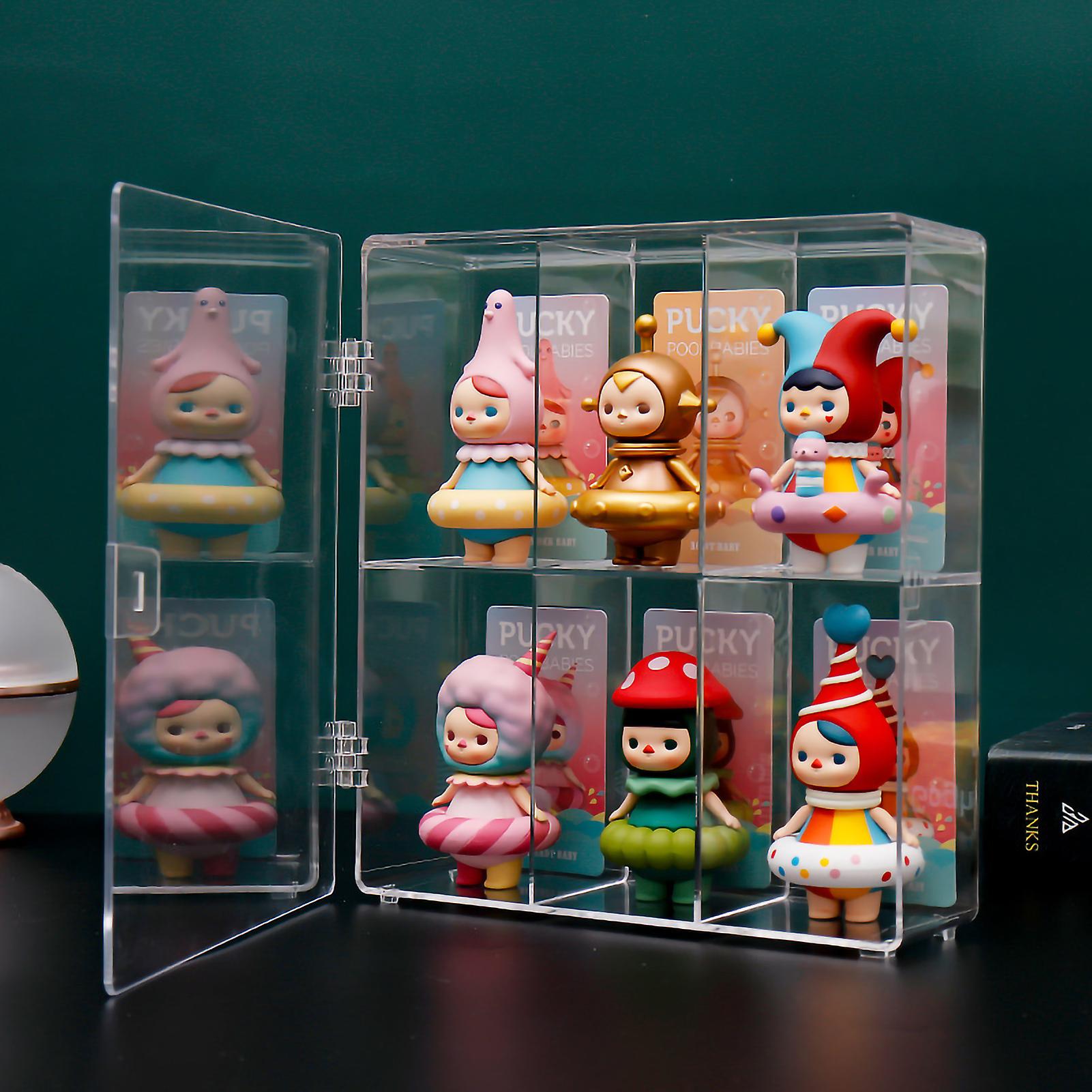 Figures Display Case Transparent Acrylic Two Layers Dustproof Figure Display Box for Doll Toys Home Office 6 Grids 