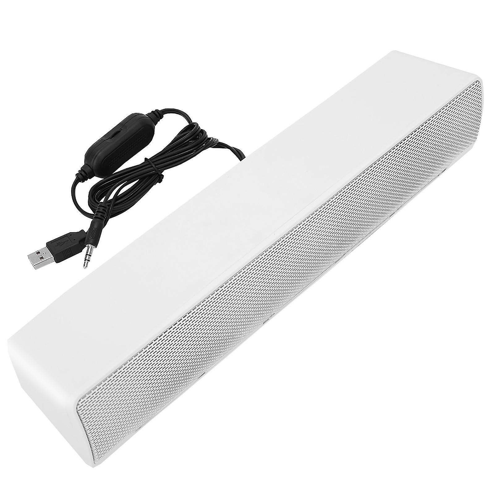 USB Wired Stereo Sound Bar Music Player Surround Subwoofer 3.5mm Input for PC and Mobile Phones (White)