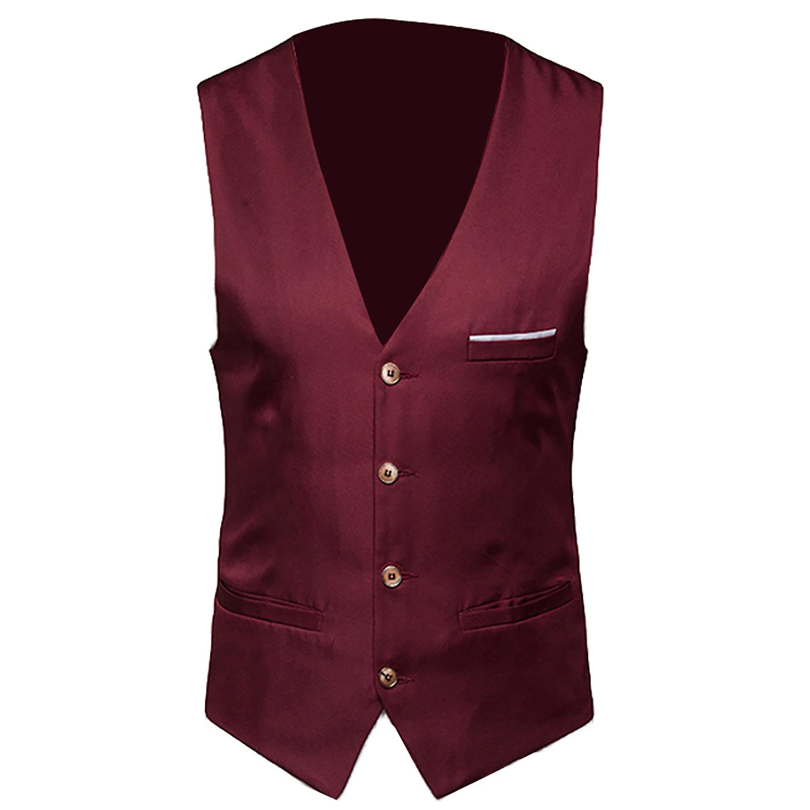 Fianao Plus Size Formal Men Solid Color Suit Vest Single Breasted Business Waistcoat