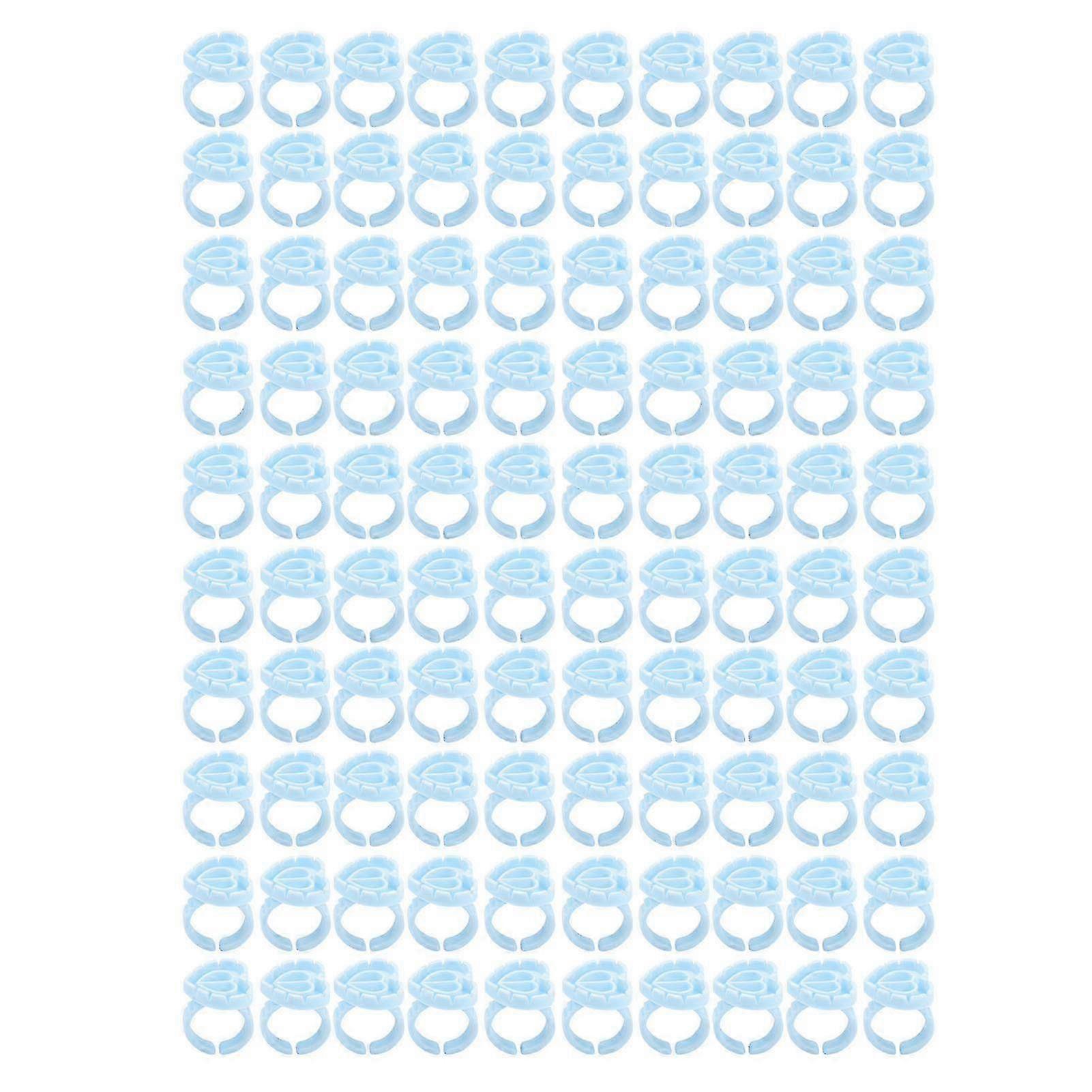 100pcs Eyelash Extension Glue Ring Adjustable Disposable Heart Shape Portable for Beauty Salons Blue