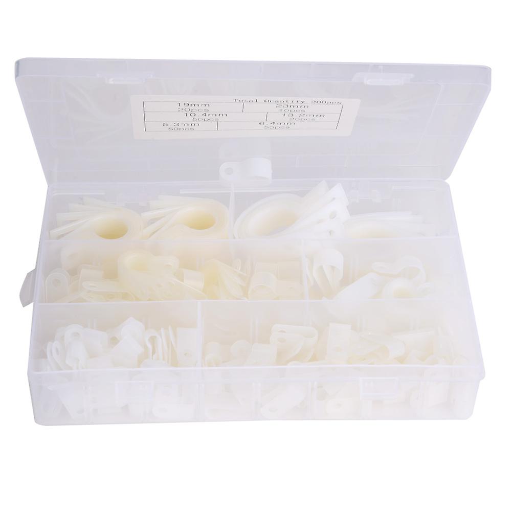 200pcs Plastic Nylon Cable Clamp, R-Type P-Type Wire Clip Fasteners Assorted Box for Cable Conduit 6 Sizes 5mm to 25mm(200pcs White) 8NWNE