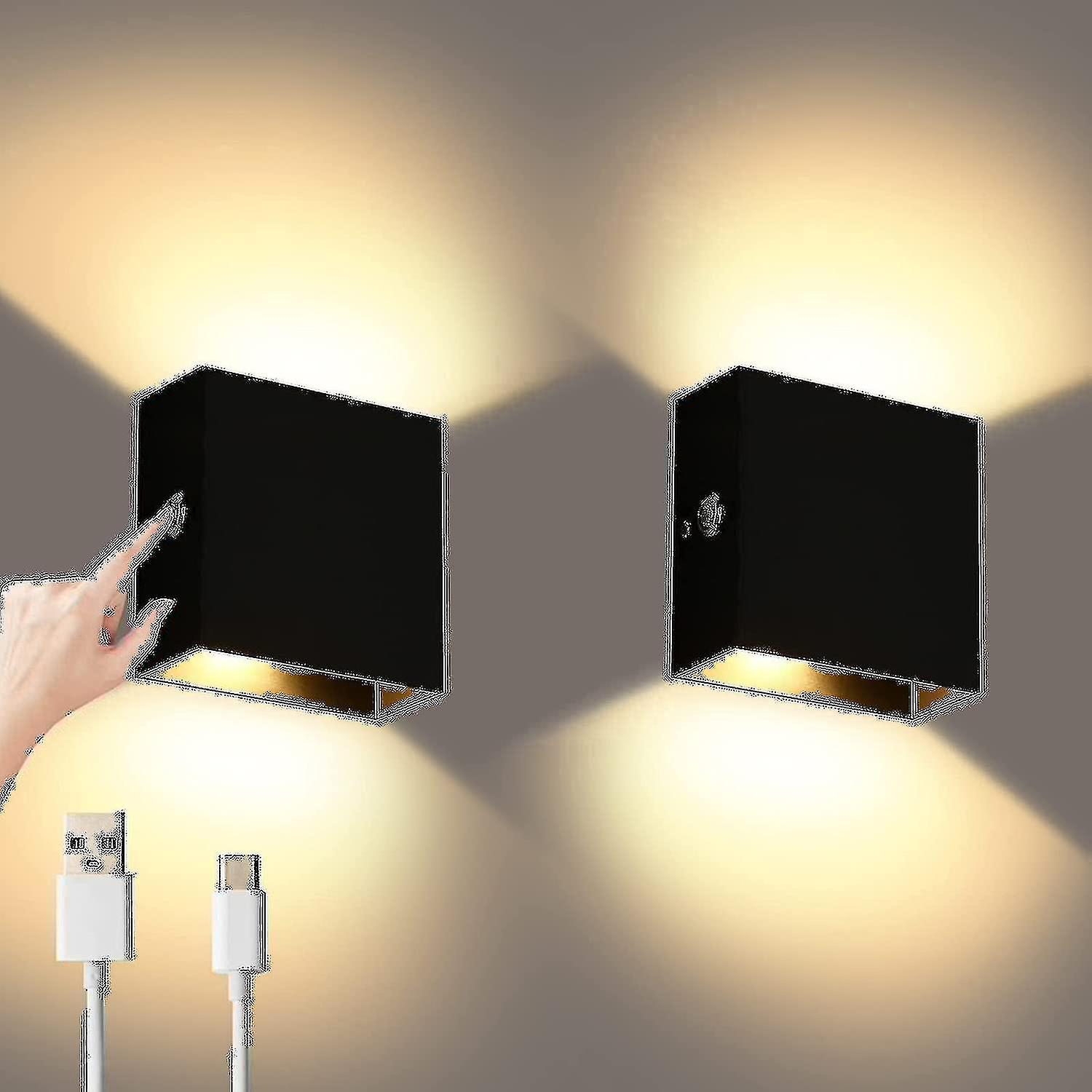 2pcs Wall Lights Dimmable, Rechargeable Wall Light Touch Up Down W