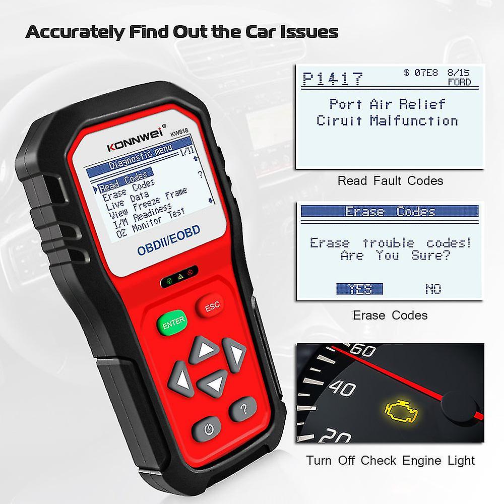 Konnwei Kw818 Enhanced Obdii Odb2 Eobd Car Diagnostic Scanner 12v Battery Tester Check Engine Engine Automotive Code Reader Tool