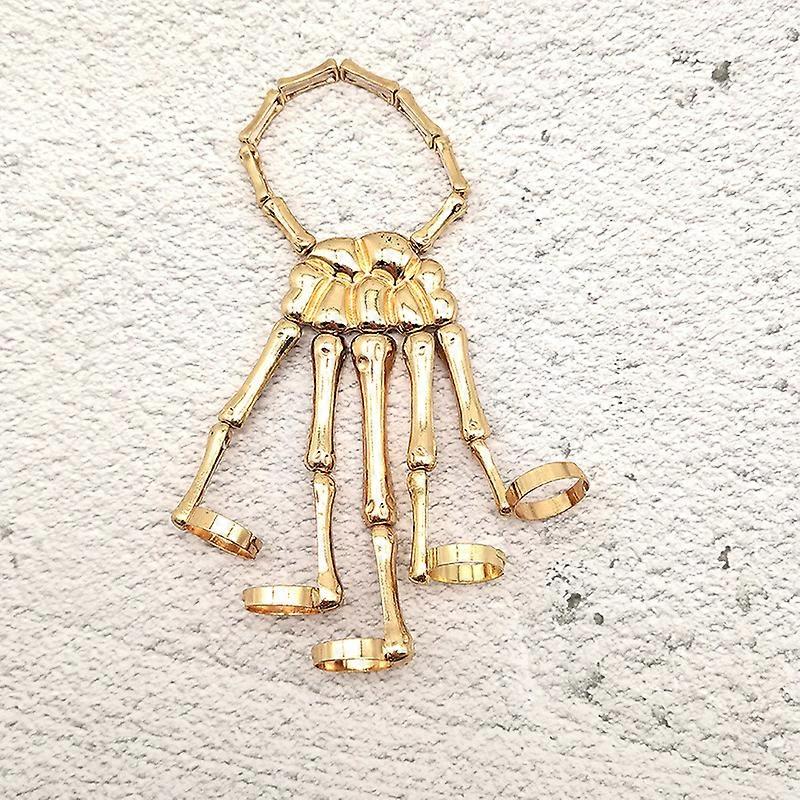 Plated Gold Hem Gothic Skull Tool Full Hand Skull Bracelet Ring