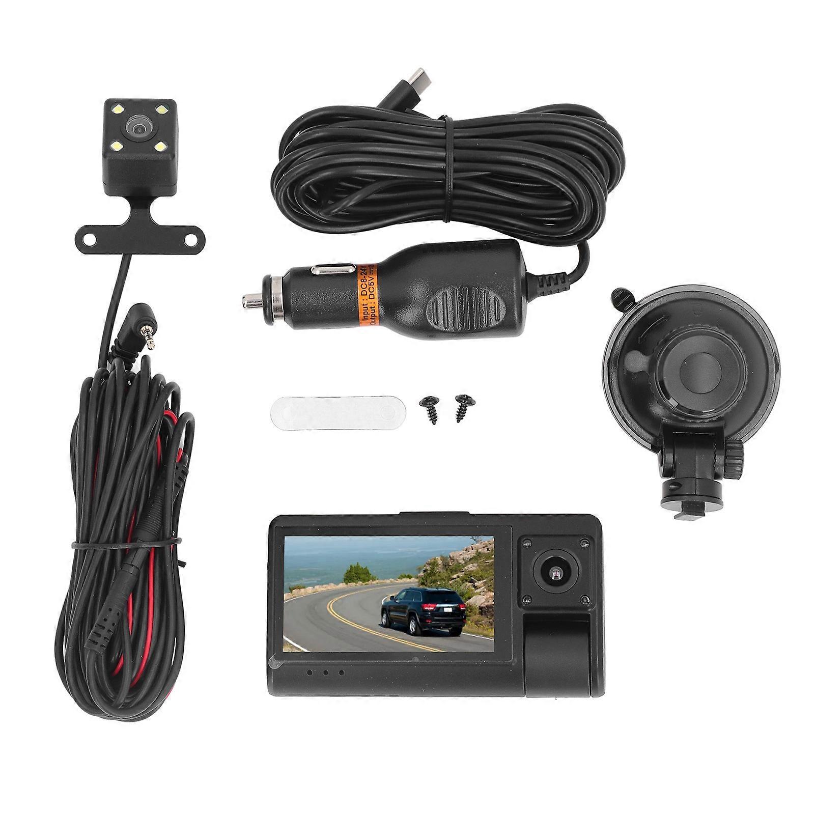 Dash Cam Per Auto Tripla Lente Ruotabile 1080p Telecamera Da Cruscotto Schermo Ips Da 3,0 Pollici Visione Notturna Rilevamento Del Movimento Modalità Parcheggio 24 ore su 24