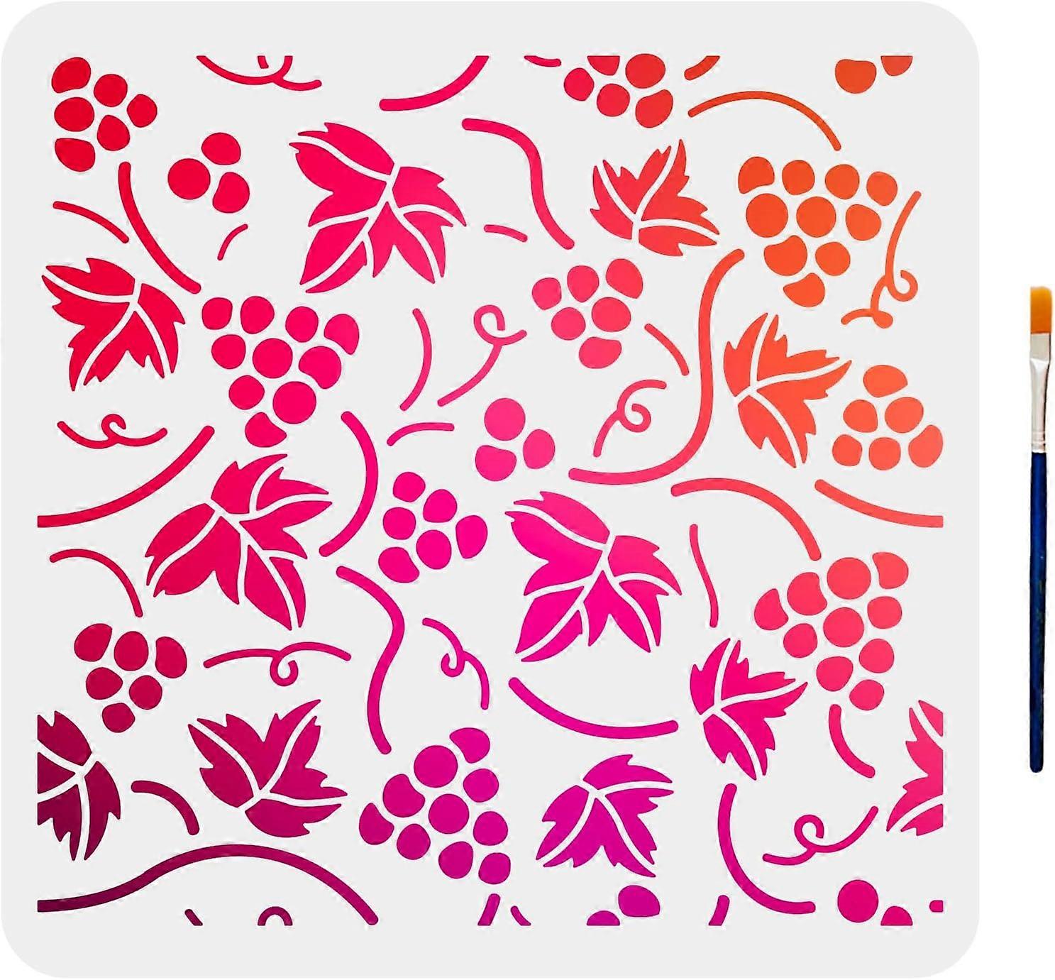 Grapes Stencil Grape Vine Painting Stencil Grape Leaves Stencil Hollowed Out Durable 11.811.8inch with Paint Brush for DIY Shirts Walls Furniture Craf