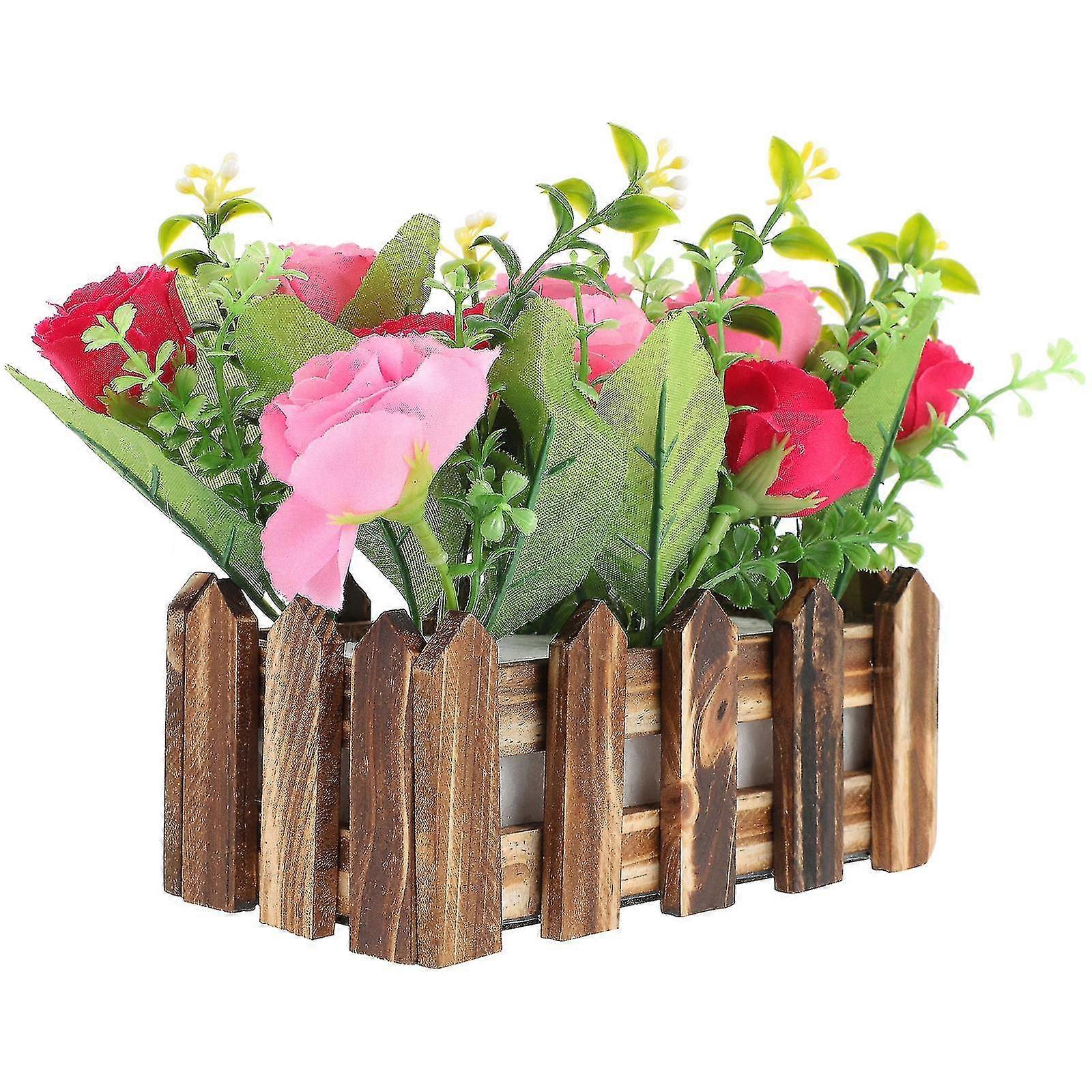 1 Set Artificial Flower In Vase Artificial Flower With Fence Artificial Flower