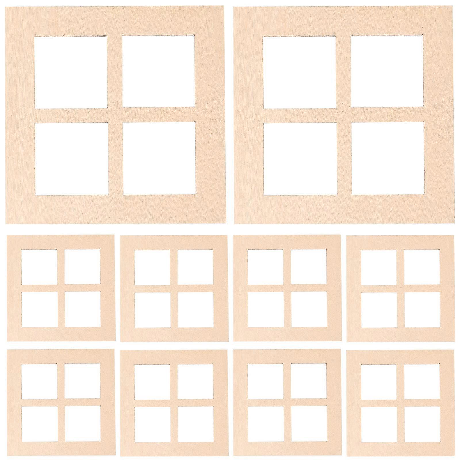50Pcs Doll House Window Model Mini House Blank Wooden Grids Window Frame Ornaments