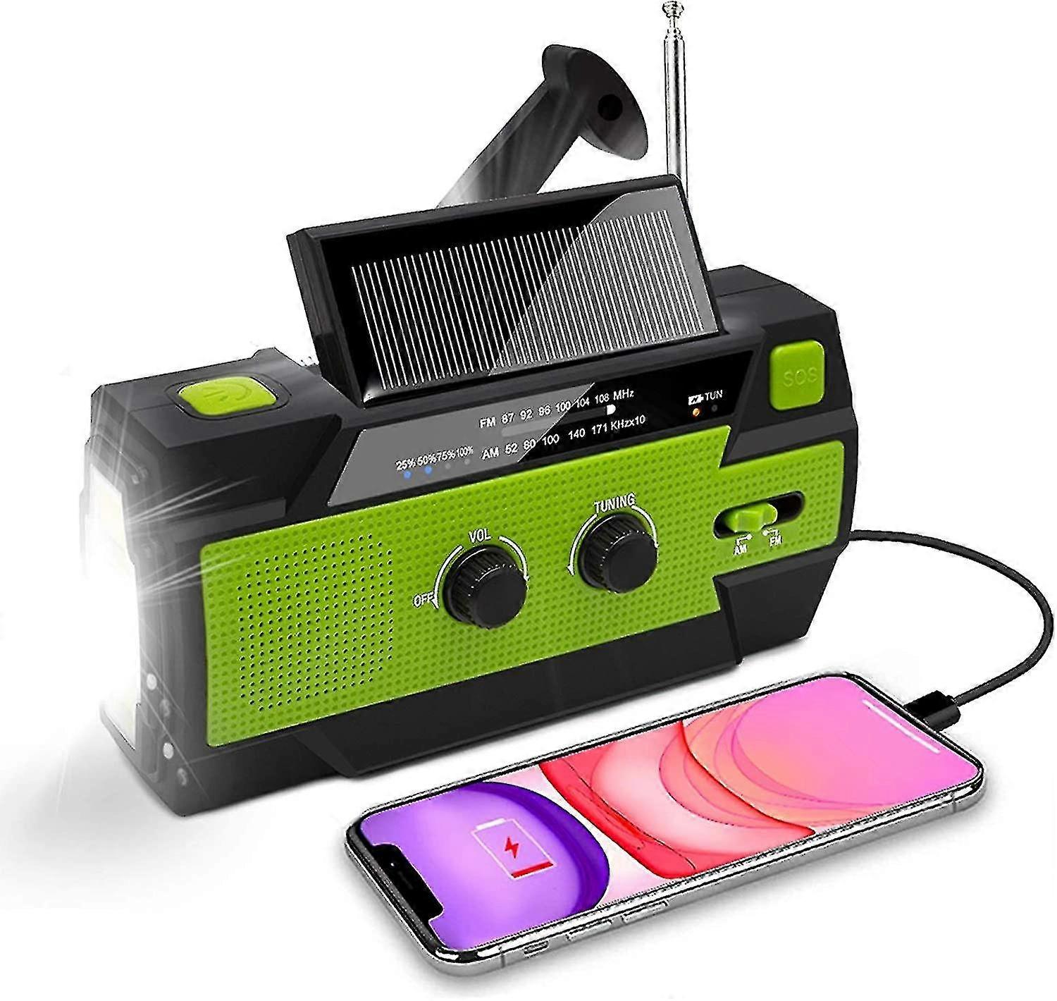 Solar Radio, Portable Crank Radio Dynamo Radio With Am/fm, Built-in 4000mah Rechargeable Battery, 4 Modes Led Flashlight, Led Reading Lamp With Motion