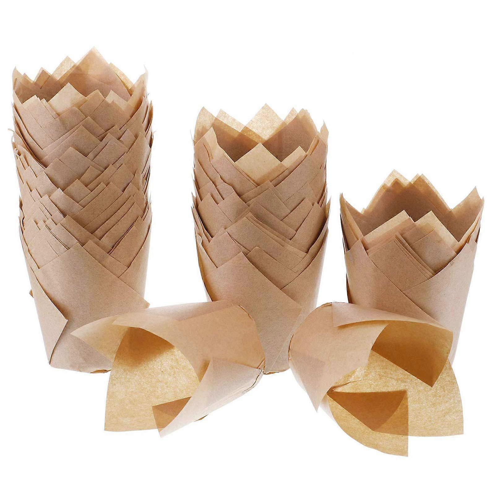 200pcs Tulip Cupcake Liners Baking Paper Cups Holders Greaseproof Muffin Cases Wrappers (Natural)