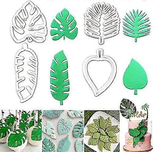 Tropical Leaf Cookie Cutters Molds Set For Cake Decorating 4 Pcs Plastic Fondant Icing Mold Diy Baking Tool