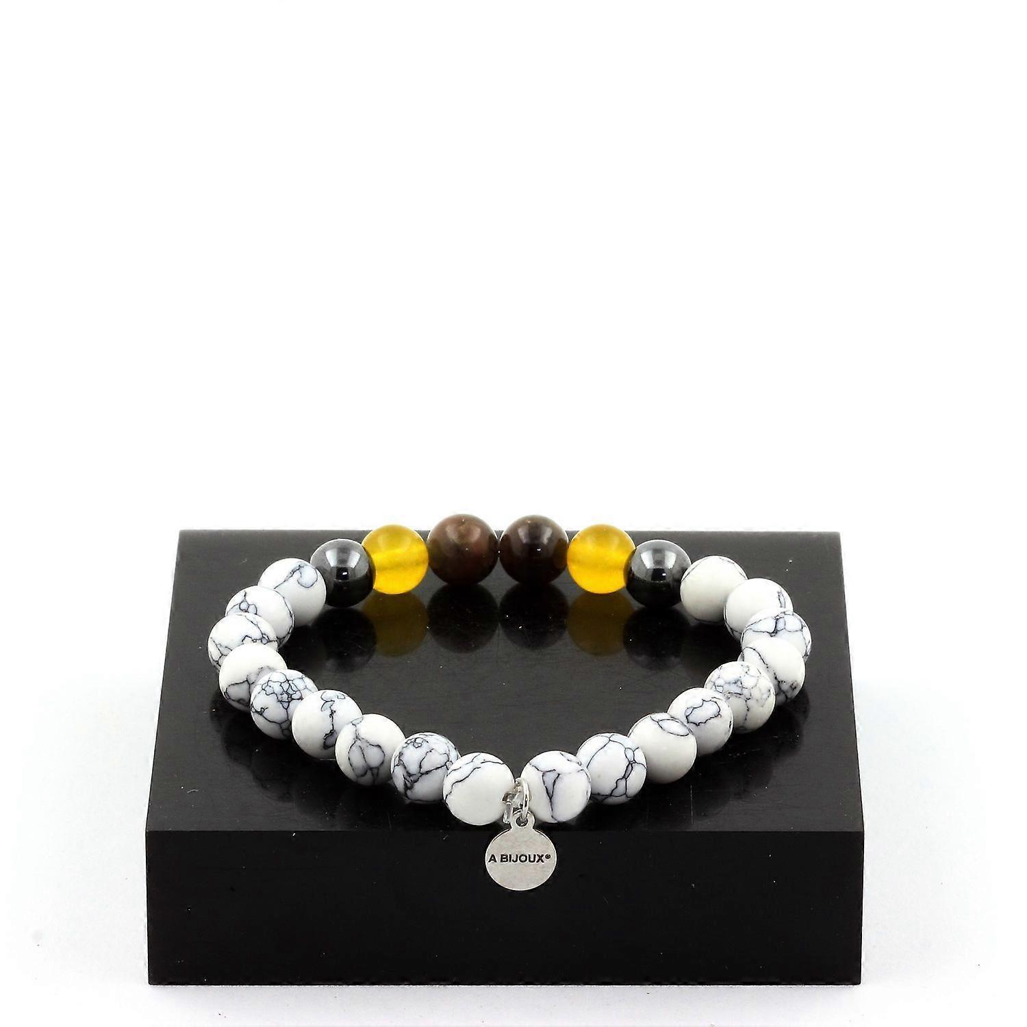 Mogok Ruby Beaded Bracelet, Burma, Myanmar + Yellow Agate + Hematite + Howlite 8 mm