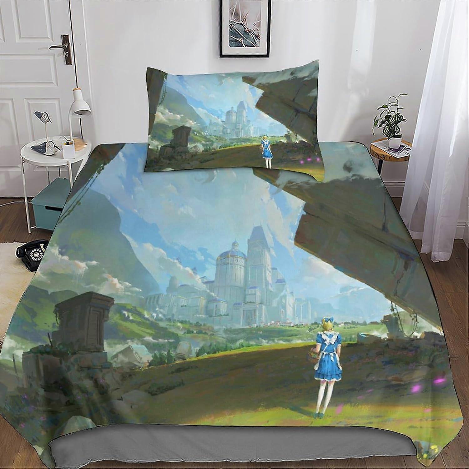 Medieval Castle Bedding Set Bedding Set for Adults and Children D-Fortress Print Pattern Soft Microfiber Duvet Cover with Pillowcases Piece 135*200 CM