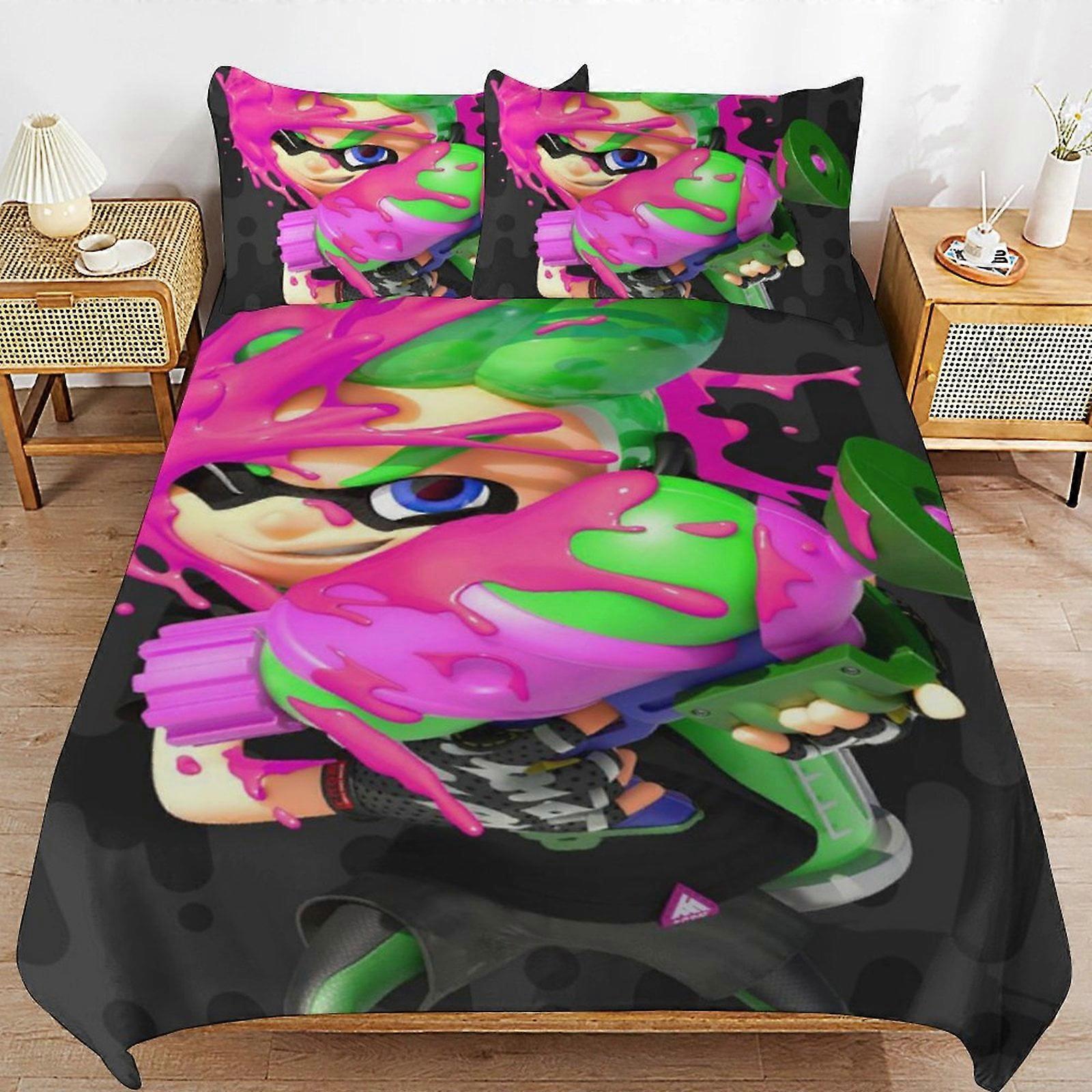 x132 Splatoon Comforter Set 3 Pieces Quilt Cover Set Soft Bedding Sets for All Seasons (1 Comforter  2 Pillowcases) hb132