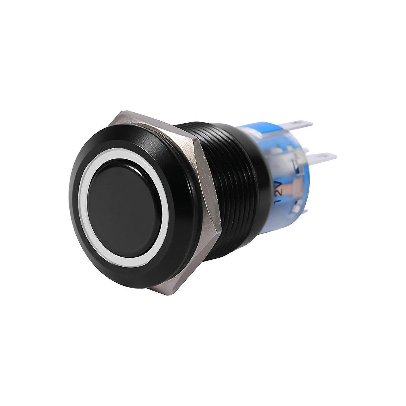 19mm 12-24V ON/OFF Black Waterproof Selflocking Latch Push Button Flate Switch White LED