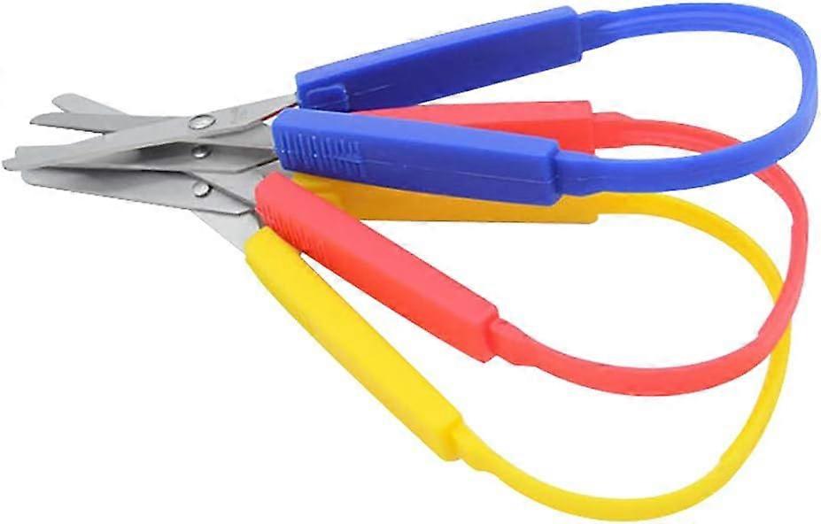 3 Pack Loop Mini Stainless Steel Scissors Adaptive Design Craft Scissors Papers Cutters Elastic Yarns Special Needs Classroom Cutting Tool, Comfortabl
