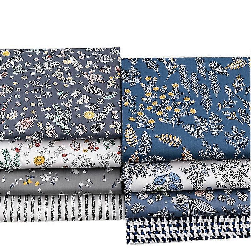 8pcs Fat Quarter Tissu Bundle 100% Coton Quilting Patchwork Mixed Craft Blue