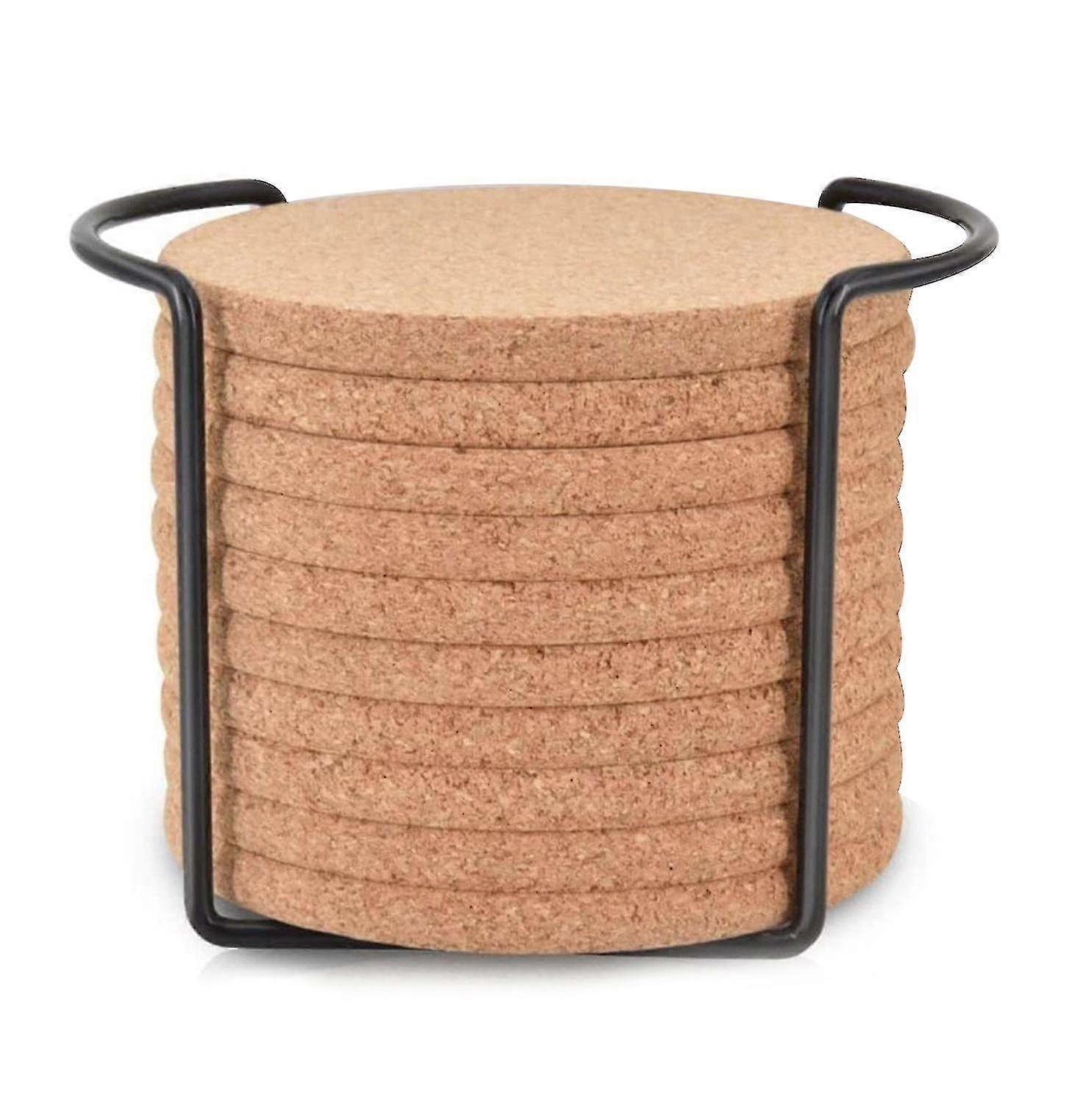 Round Cork Coasters For Drinks,with Metal Holder Storage Caddy,reusable Saucers For Cold Drinks Win