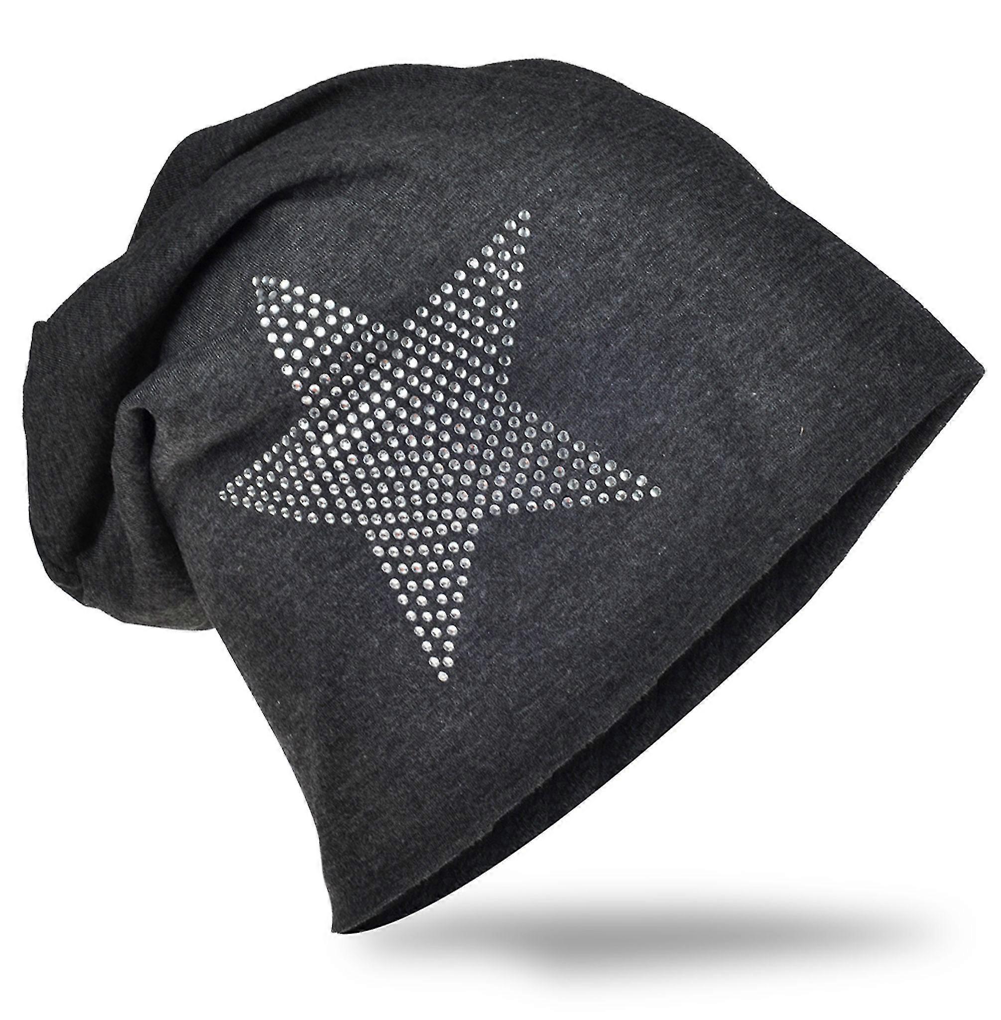 Beanie Has Rhinestone Star Anthracite