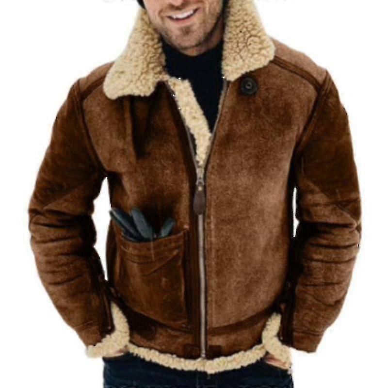 Kış Erkekler Koyun Derisi Kürk Deri Ceket Kalınlaşmak Parka Yün Yaka Yaka Ceket Yüksek Kalite-YH