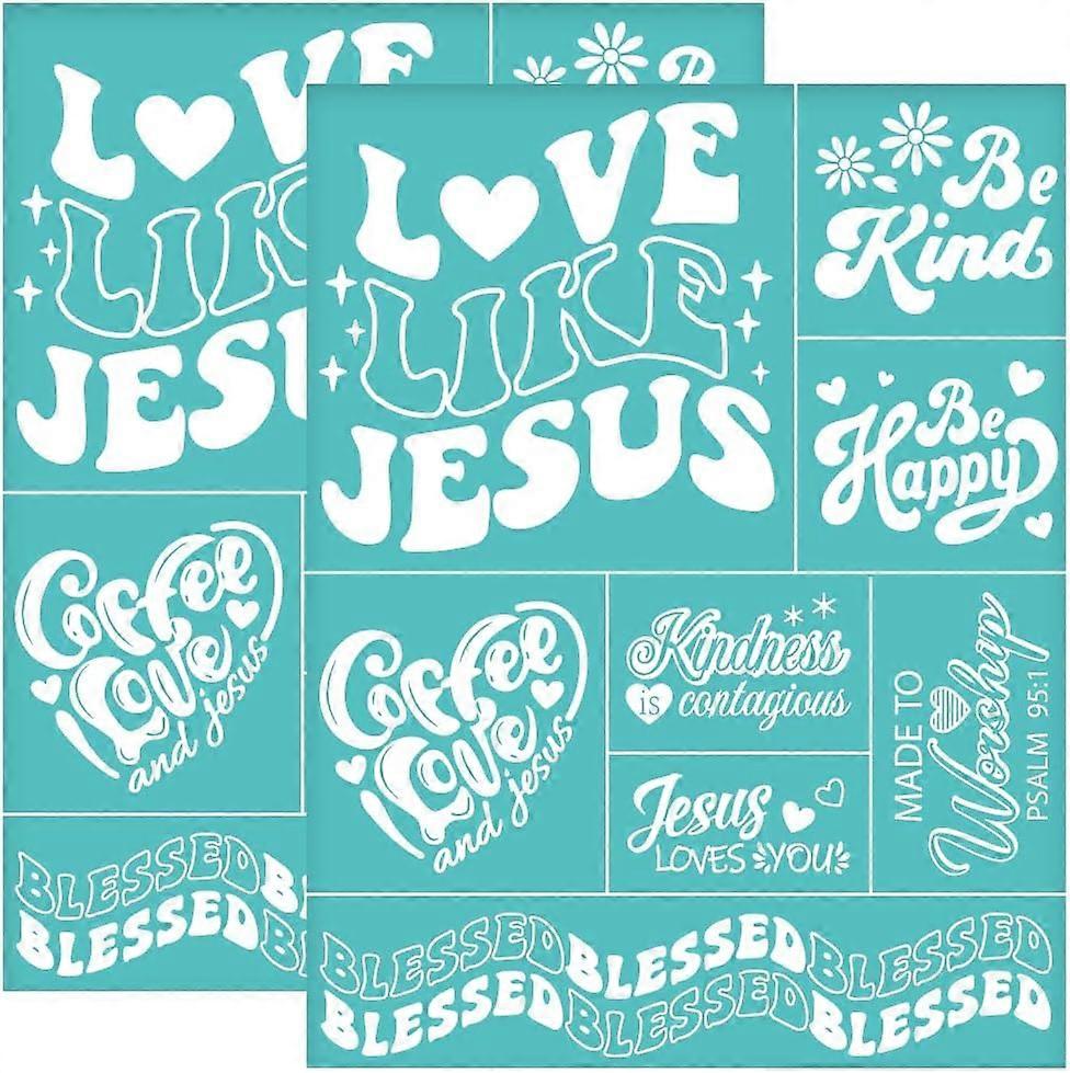 2Pcs 8.6x11 Inch Retro Blessings Self-Adhesive Silk Screen Printing Stencil Be Kind Jesus Loves You Mesh Stencils Word Theme Reusable Mesh Stencils Tr