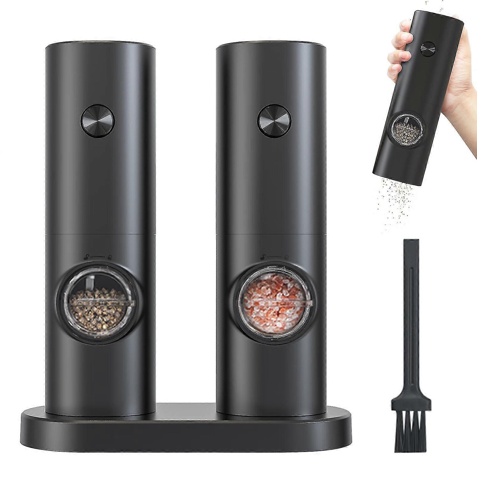 Electric Salt and Pepper Grinder Set, Battery Operated Black Pepper Grinder (Without Battery), Salt Grinder with LED Light, One-Handed Button Control