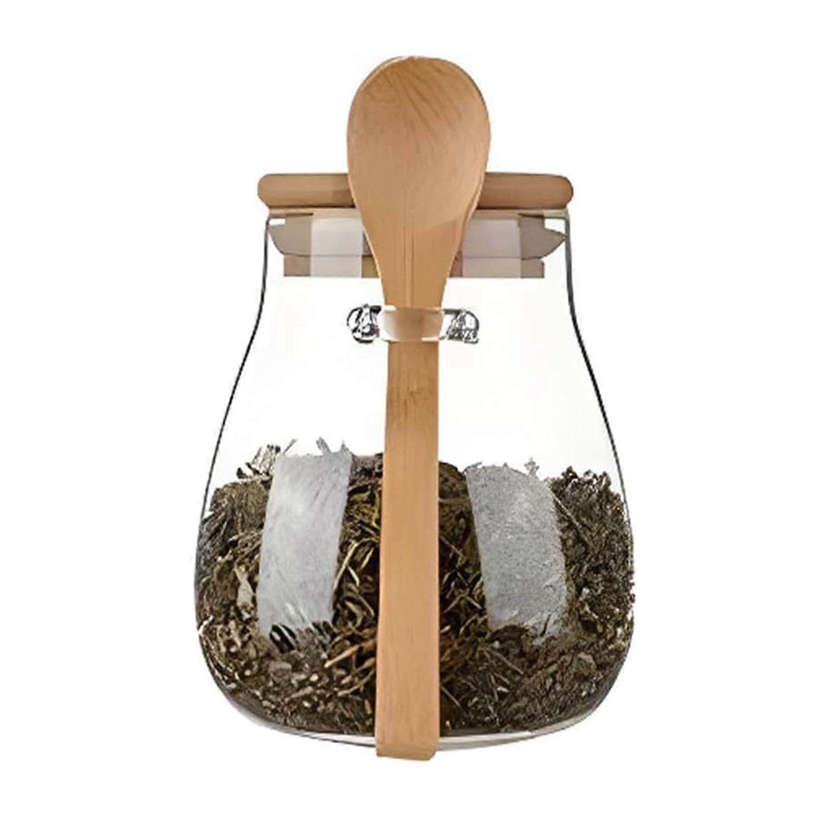 Glass Storage Jar with Bamboo Lid Large Capacity Food Grade BPA Free Transparent Glass Jar Storage Container with Spoon
