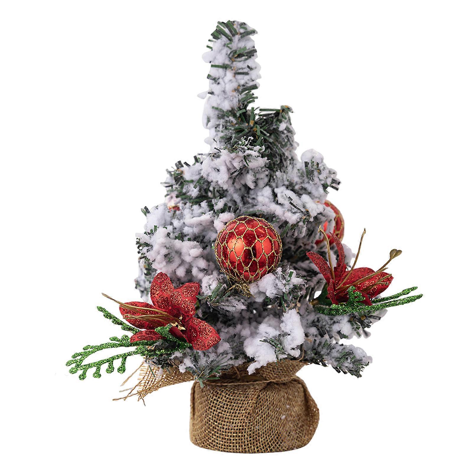 Christmas Tree Ornaments Mini Artificial Snow Flocked Xmas Tree with Ball Flower Home Office Classroom Desktop Decor