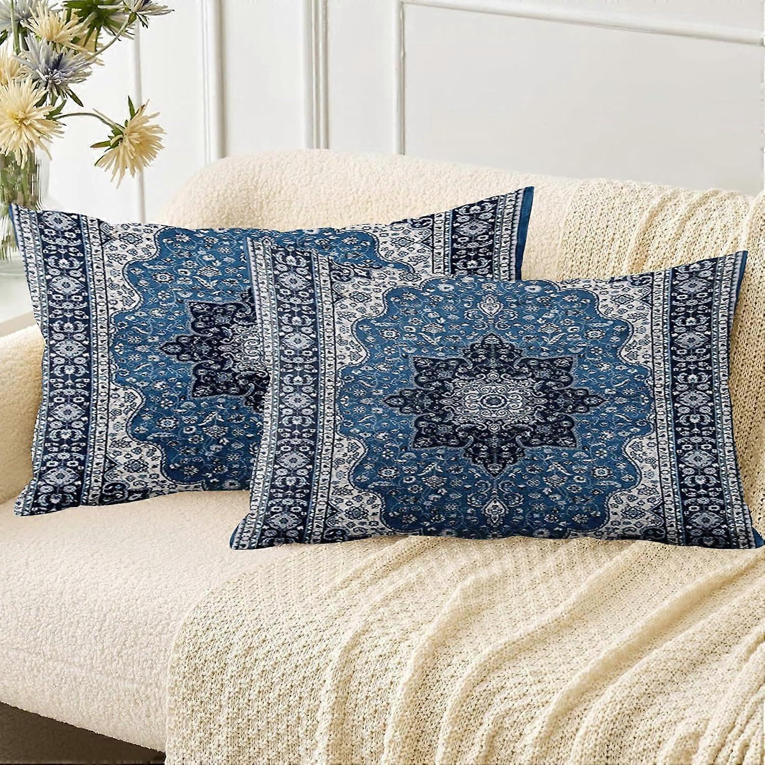 Boho pudebetræk 12x20 tommer sæt med 2,bløde pudebetræk bøhmen tæppemønster dekorativ sofa stue seng firkantet pudebetræk-