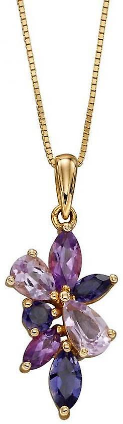 Elements Gold Teardrop Cluster Pendant - Purple/Gold