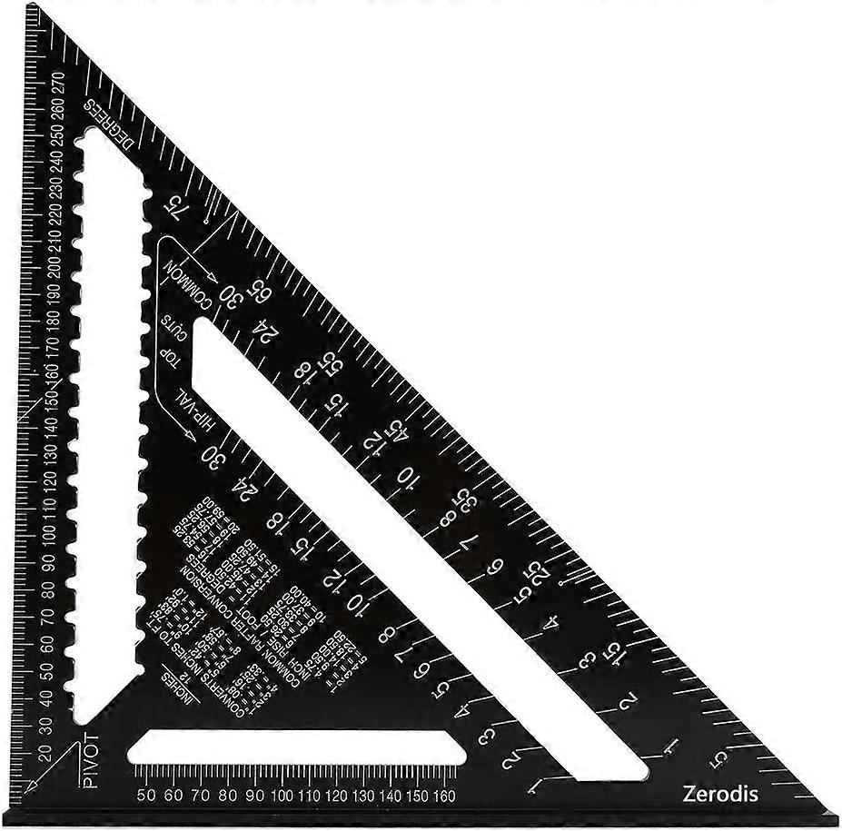 querre Triangle Rgle d'Angle Rapporteur Outil de Mesure en Alliage d'Aluminium de Haute Prcision 12 Pouces, Noir
