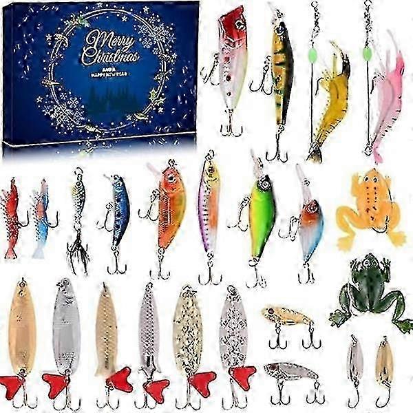 Jul 2024 Fiske adventskalender - Fiske drag set, fiskeutrustning för vuxna män pojkar, fiske tillbehör (24 st)