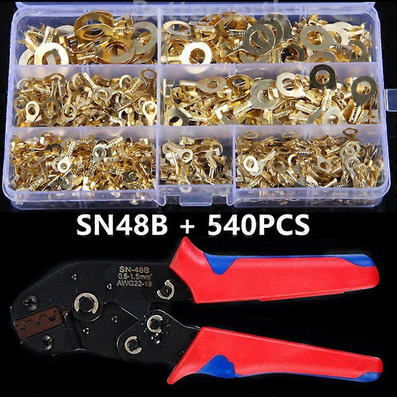 540PCS  Non-insulated Ring Lugs Ring Eyes Crimp Terminals Cable Lug Wire Connector M3 M4 M5 M6 M8 M10 SN48B Assortment Kit