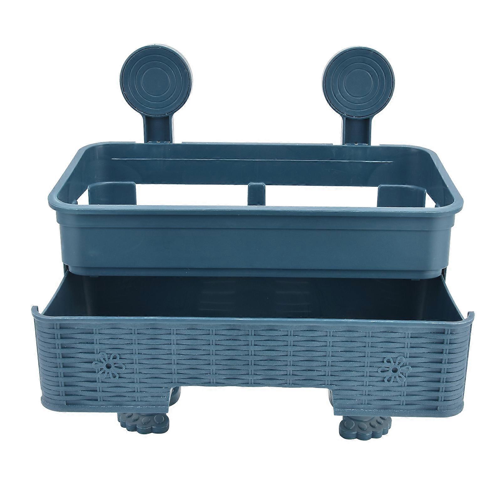 Double Layer Bathroom Shelf Storage Rack for Toilet Tissue Box Punch Free in Blue