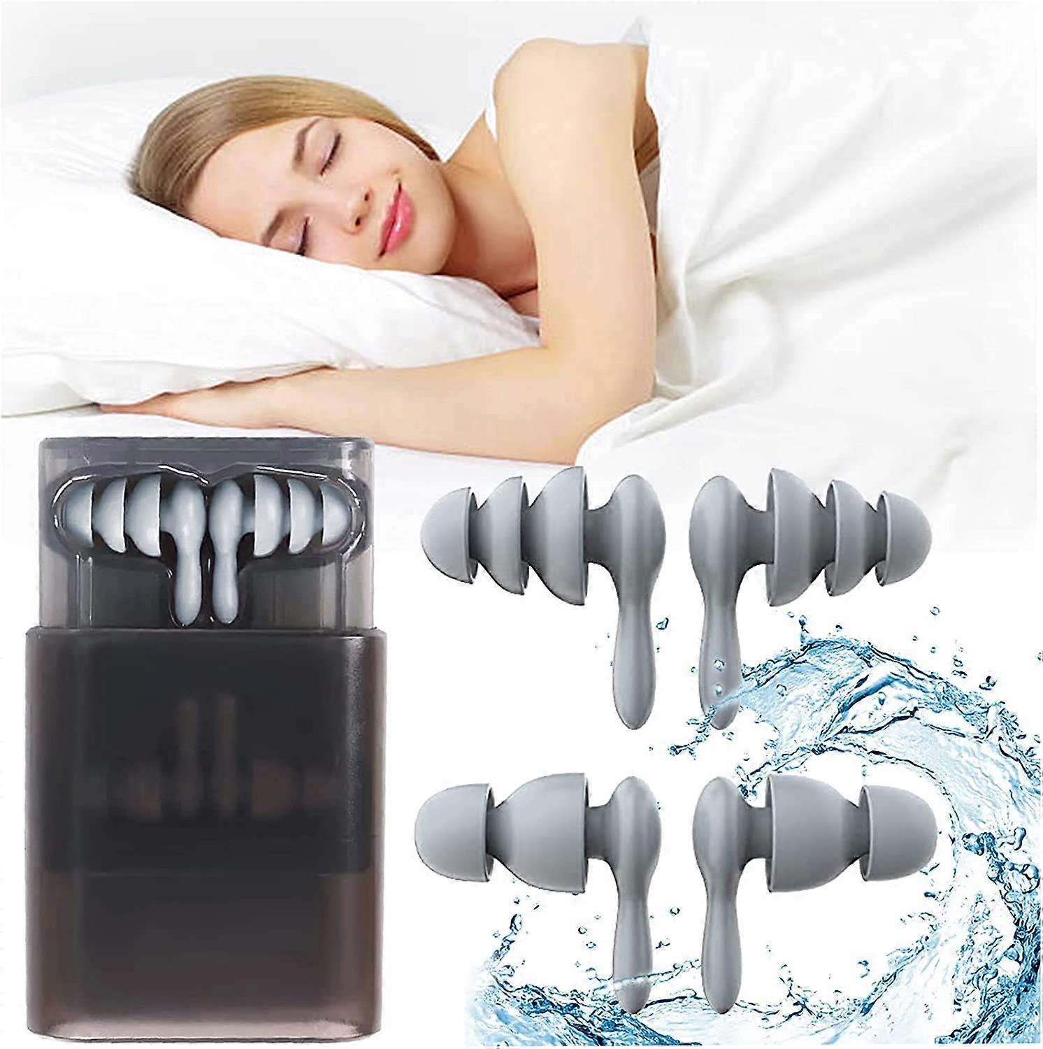 2 Pairs Earplugs for Sleeping, 40dB Noise Reduction Comfortable to Wear 3 Layers Silicone Earplugs with Storage Box for Snoring, Studying, Traveling,