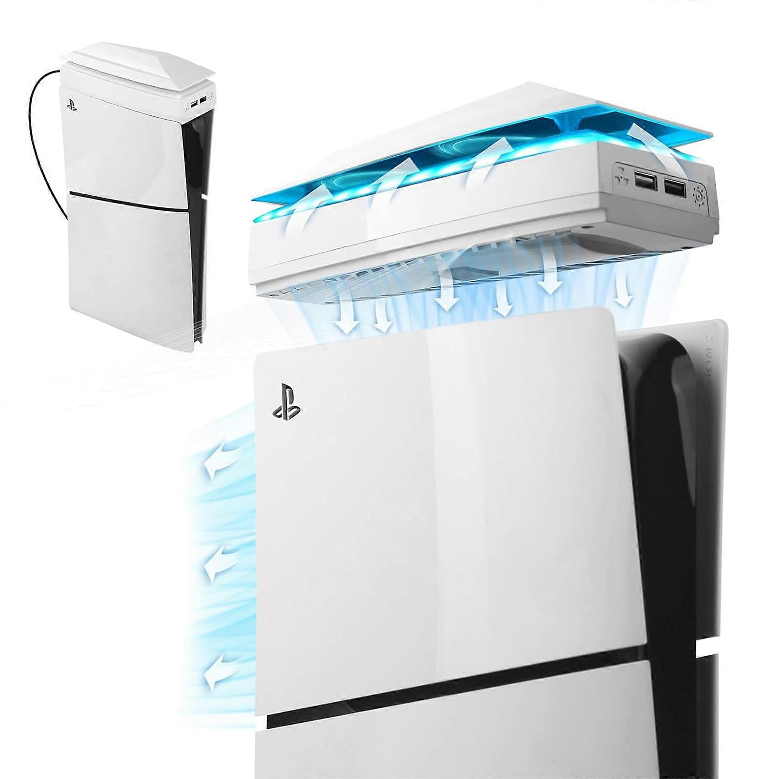 ل PS5 مروحة تبريد نحيفة مع 8 أوضاع للضوء ، مروحة تبريد صامتة مع 3 سرعات قابلة للتعديل ، 2 منفذ USB لنظام التبريد النحيف PS5
