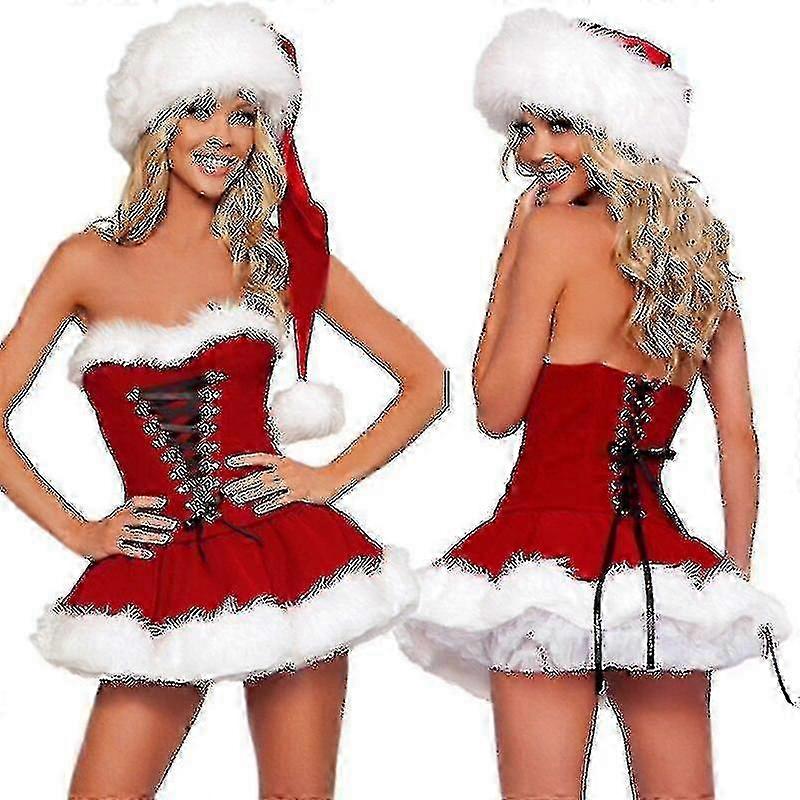 S-2XL 高品質 レディース クリスマスコスチューム スーツ クリスマスパーティー セクシー レッドベルベットドレス コスプレ サンタクロース コスチューム 衣装 プラスサイズ